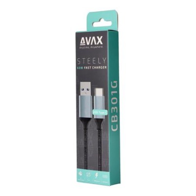 Töltőkábel, USB-A - USB-C, 1,5 m, AVAX "CB301G", acélszürke