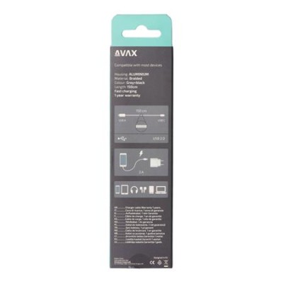 Töltőkábel, USB-A - USB-C, 1,5 m, AVAX "CB301G", acélszürke