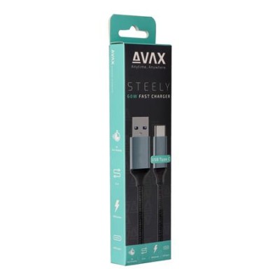 Töltőkábel, USB-A - USB-C, 1,5 m, AVAX "CB301G", acélszürke