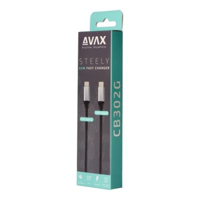 Töltőkábel, USB-C - USB-C, 60W, 1,5 m, AVAX "CB302G", acélszürke Töltőkábel, USB-C - USB-C, 60W, 1,5 m, AVAX "CB302G", acélszürke