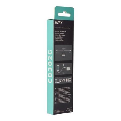 Töltőkábel, USB-C - USB-C, 60W, 1,5 m, AVAX "CB302G", acélszürke Töltőkábel, USB-C - USB-C, 60W, 1,5 m, AVAX "CB302G", acélszürke