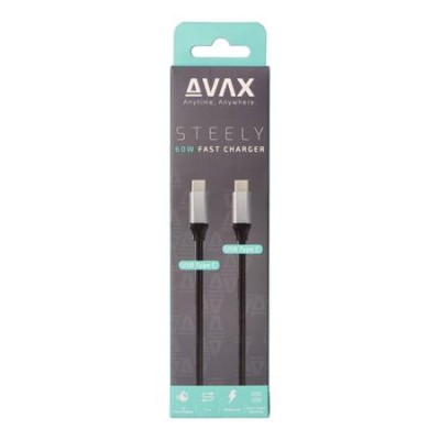Töltőkábel, USB-C - USB-C, 60W, 1,5 m, AVAX "CB302G", acélszürke