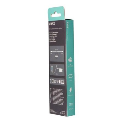 Töltőkábel, USB-C - USB-C, 60W, 1,5 m, AVAX "CB302G", acélszürke Töltőkábel, USB-C - USB-C, 60W, 1,5 m, AVAX "CB302G", acélszürke