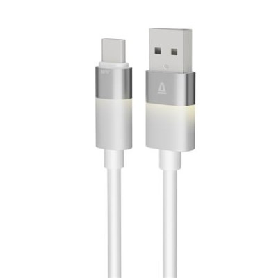 Töltőkábel, USB-A - USB-C, 18W, 1 m, AVAX "CB312 Glowy", fehér