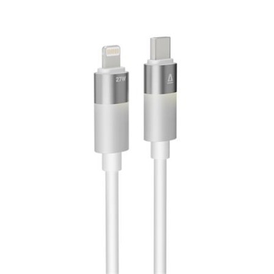 Töltőkábel, USB-C - lightning (Apple), 27W, 1 m, AVAX "CB314 Glowy", fehér