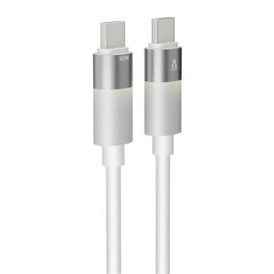 Töltőkábel, USB-C - USB-C, 60W, 1 m, AVAX "CB316 Glowy", fehér