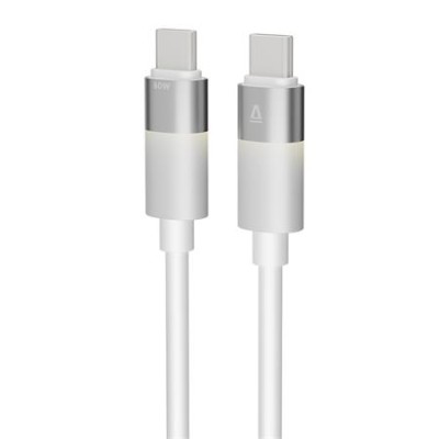 Töltőkábel, USB-C - USB-C, 60W, 1 m, AVAX "CB316 Glowy", fehér