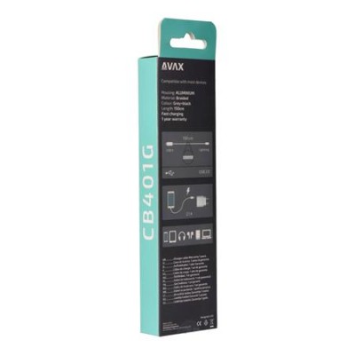 Töltőkábel, USB-A - lightning (Apple), 20W, 1,5 m, AVAX "CB314 Steel", acélszürke