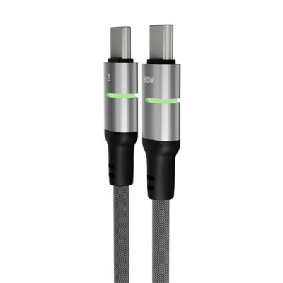 Töltőkábel, USB-C - USB-C, 60W, 1 m, AVAX "CB632 Steely LED", fekete
