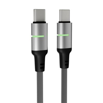 Töltőkábel, USB-C - USB-C, 60W, 1 m, AVAX "CB632 Steely LED", fekete