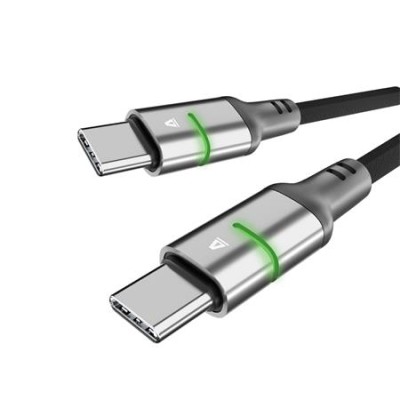 Töltőkábel, USB-C - USB-C, 60W, 2 m, AVAX "CB632 Steely LED", fekete Töltőkábel, USB-C - USB-C, 60W, 2 m, AVAX "CB632 Steely LED", fekete