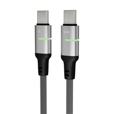 Töltőkábel, USB-C - USB-C, 60W, 2 m, AVAX "CB632 Steely LED", fekete