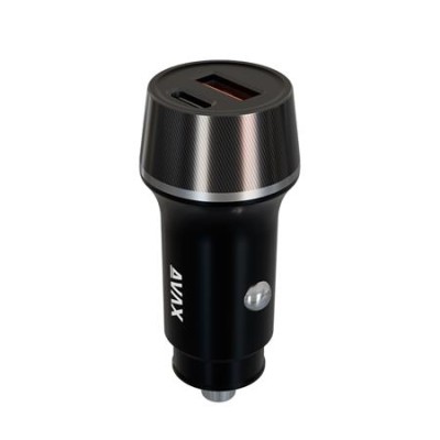 Autós töltő, USB-C, USB-A, AVAX "CC340B", fekete