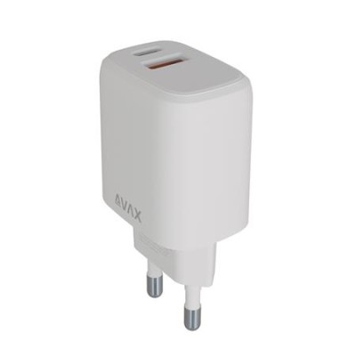 Hálózati töltő, USB-A + USB-C, 12W, AVAX "CH312W Speedy", fehér