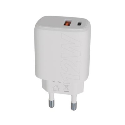 Hálózati töltő, USB-A + USB-C, 12W, AVAX "CH312W Speedy", fehér