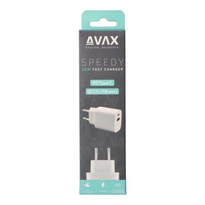 Hálózati töltő, USB-A + USB-C, 20W, AVAX "CH320 Speedy", fehér