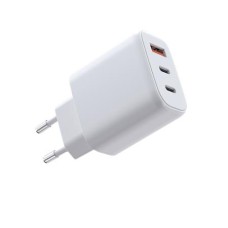 Hálózati töltő, 2xUSB-C PD 3.0, USB-A, 65W, GaN, AVAX "CH361 Speedy", fehér