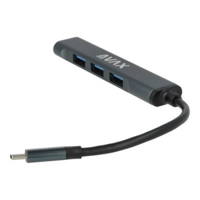 USB-C elosztó-HUB, 4 port, USB 3.0, AVAX "HB601", fekete