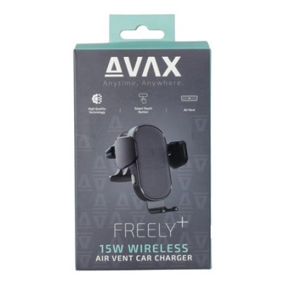 Autós töltő, vezeték nélküli, szellőzőrácsra, AVAX "WH600 Freely+", fekete