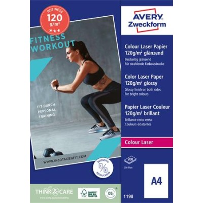 Fotópapír, lézer, A4, 120 g, fényes, kétoldalas, AVERY ZWECKFORM