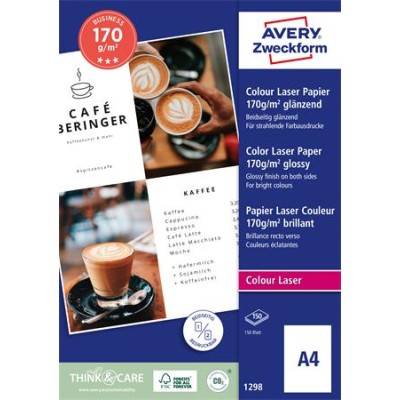 Fotópapír, lézer, A4, 170 g, fényes, kétoldalas, AVERY ZWECKFORM