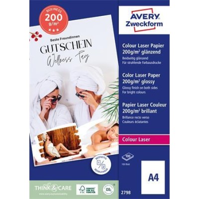 Fotópapír, lézer, A4, 200 g, fényes, kétoldalas, AVERY ZWECKFORM