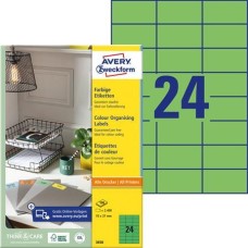 Etikett, 70x37 mm, színes, AVERY ZWECKFORM, zöld, 2400 etikett/csomag