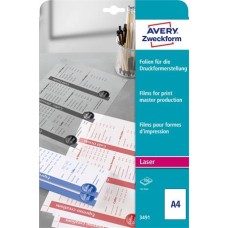 Fólia, matt, nyomólemezhez, A4, lézernyomtatóba, AVERY ZWECKFORM