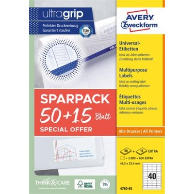 Etikett, univerzális, 48,5x25,4 mm, AVERY ZWECKFORM, "Sparpack", 2600 etikett/csomag