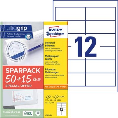 Etikett, univerzális, 97x42,3 mm, AVERY ZWECKFORM, "Sparpack", 780 etikett/csomag