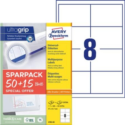 Etikett, univerzális, 97x67,7 mm, AVERY ZWECKFORM, "Sparpack", 520 etikett/csomag