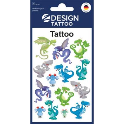Matrica, tetoválás, 1 ív, 76x120 mm, AVERY ZWECKFORM, "Z-Design No.56751", sárkányok