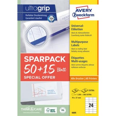 Etikett, univerzális, 70x37 mm, AVERY ZWECKFORM, "Sparpack", 1560 etikett/csomag