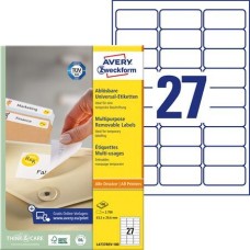Etikett, univerzális, eltávolítható, 63,5x29,6 mm, AVERY ZWECKFORM, 2700 etikett/csomag