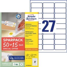 Etikett, univerzális, eltávolítható, 63,5x29,6 mm, AVERY ZWECKFORM, "Sparpack", 1755 etikett/csomag