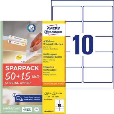 Etikett, univerzális, eltávolítható, 96x50,8 mm, AVERY ZWECKFORM, "Sparpack", 650 etikett/csomag
