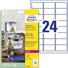 Etikett, 63,5x33,9 mm, poliészter, időjárásálló, AVERY ZWECKFORM, fehér, 480 etikett/csomag