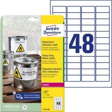 Etikett, 45,7x21,2 mm, poliészter, időjárásálló, AVERY ZWECKFORM, fehér, 960 etikett/csomag