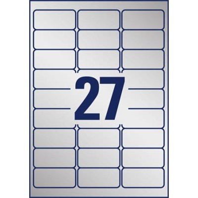 Etikett, 63,5x29,6 mm, poliészter, időjárásálló, AVERY ZWECKFORM, ezüst, 540 etikett/csomag