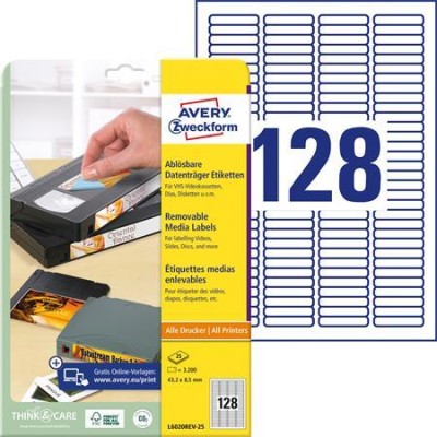Etikett, univerzális 43,2x8,5 mm, eltávolítható, kerekített sarkú, AVERY ZWECKFORM, 3200 etikett/csomag