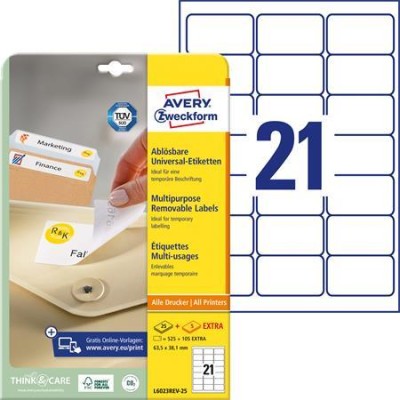 Etikett, univerzális, 63,5x38,1 mm, eltávolítható, kerekített sarkú, AVERY ZWECKFORM, 630 etikett/csomag