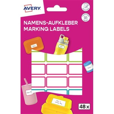 Címke, műanyag, iskolai, 31x15 mm, kézzel írható, AVERY ZWECKFORM, színes, 48 címke/csomag