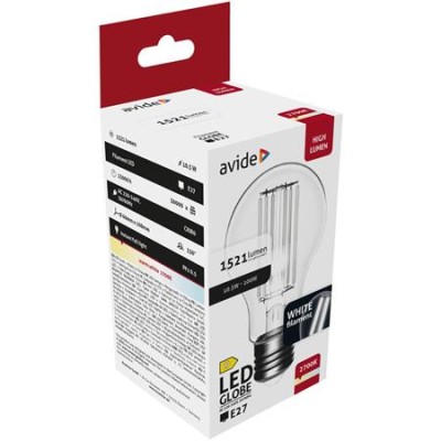 LED izzó, filament, E27, gömb, A60, 10,5W, 1521lm, 2700K, AVIDE