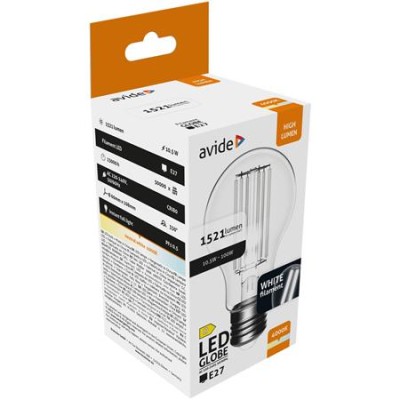 LED izzó, filament, E27, gömb, A60, 10,5W, 1521lm, 4000K, AVIDE