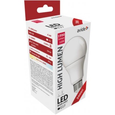 LED izzó, E27, gömb, A70, 16W, 1901lm, 3000K, AVIDE
