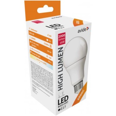 LED izzó, E27, gömb, A70, 16W, 1901lm, 4000K, AVIDE