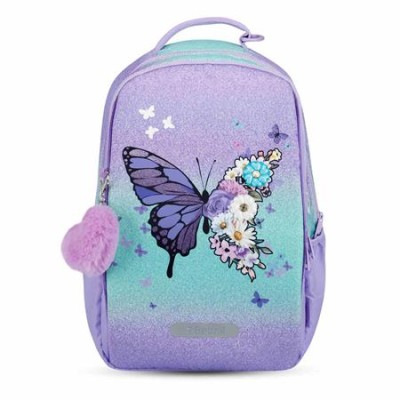 Iskolatáska, cipzáras, laptoptartóval, BELMIL "Companion Serenity", lila, pillangó