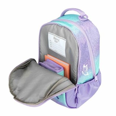 Iskolatáska, cipzáras, laptoptartóval, BELMIL "Companion Serenity", lila, pillangó