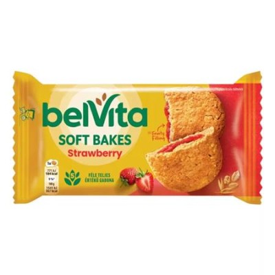 Keksz, 50 g, BELVITA "Jó reggelt! Softy" epres töltelékkel