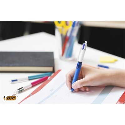 Golyóstoll, 0,32 mm, nyomógombos, négyszínű, BIC "4 Colours Grip Original"